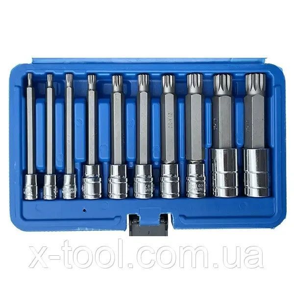 Набір довгих біт (1/4" 3/8" 1/2") SPLINE M4-M18 10 ел. Vorfal V08064 V08064 фото
