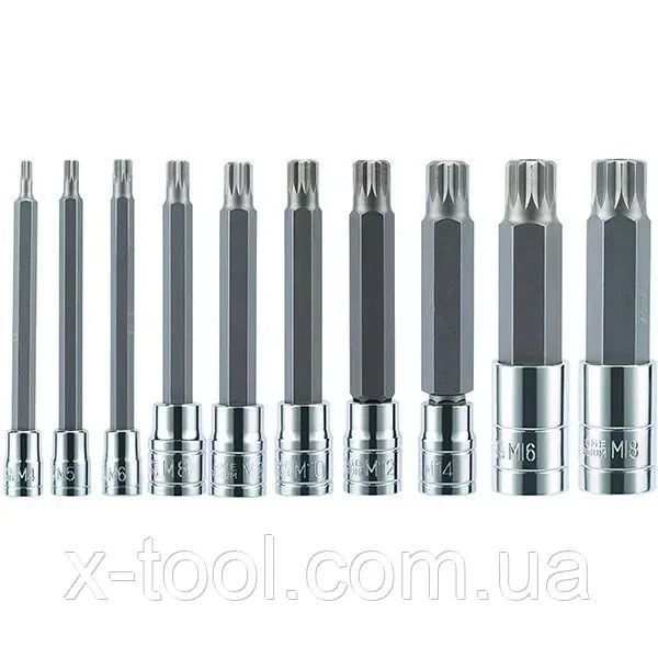 Набір довгих біт (1/4" 3/8" 1/2") SPLINE M4-M18 10 ел. Vorfal V08064 V08064 фото