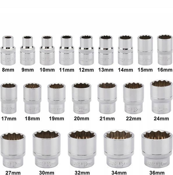 Набір головок 1/2" 12-гранних 8-36 мм 21 шт. Silver S02103 S02103 фото
