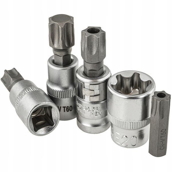 Набір TORX: торцеві головки (E4-E20) + біти + біти впресовані в головку (T10-T60) 34 ел. Vorfal V08059 V08059 фото