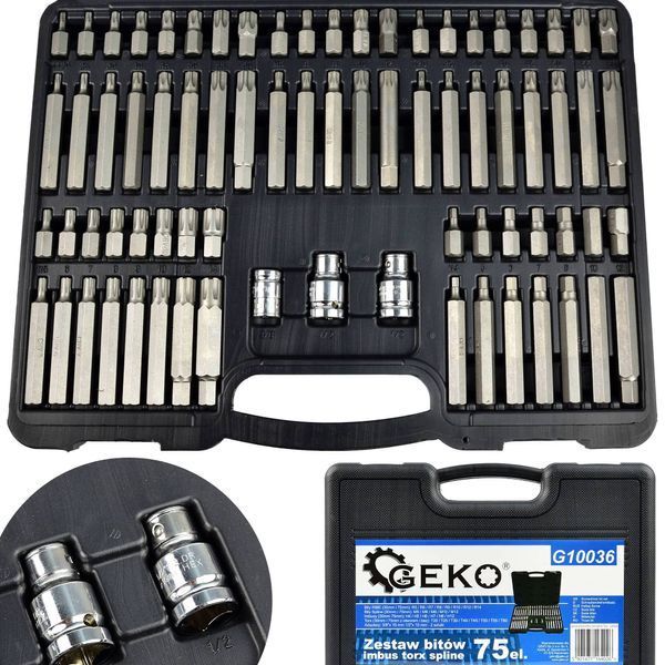 Набір шестигранних ключів 75ел. TORX SPLINE RIBE Geko G10036 G10036 фото